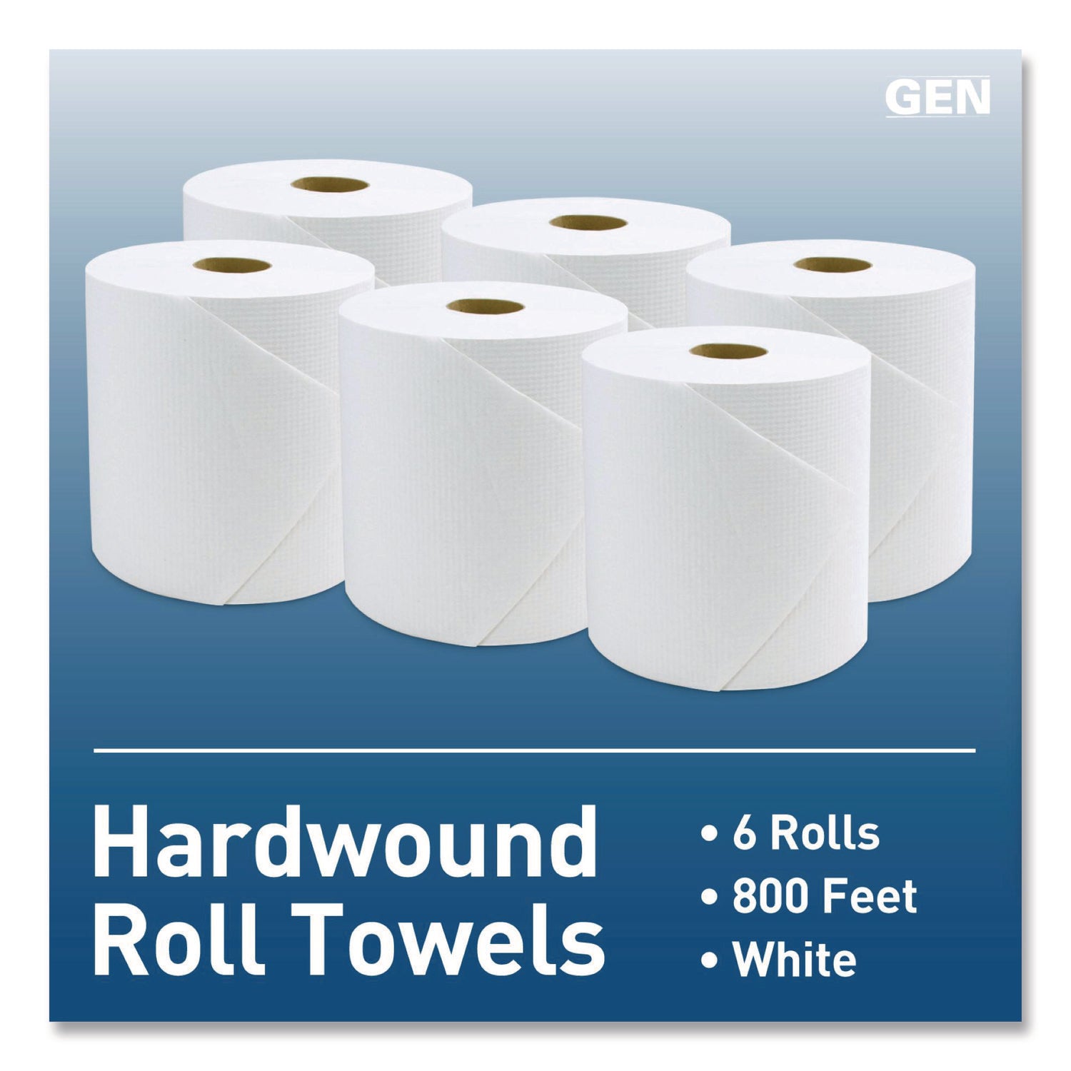 Hardwound Roll Towels, 8" x 800 ft, White, 6 Rolls/Carton