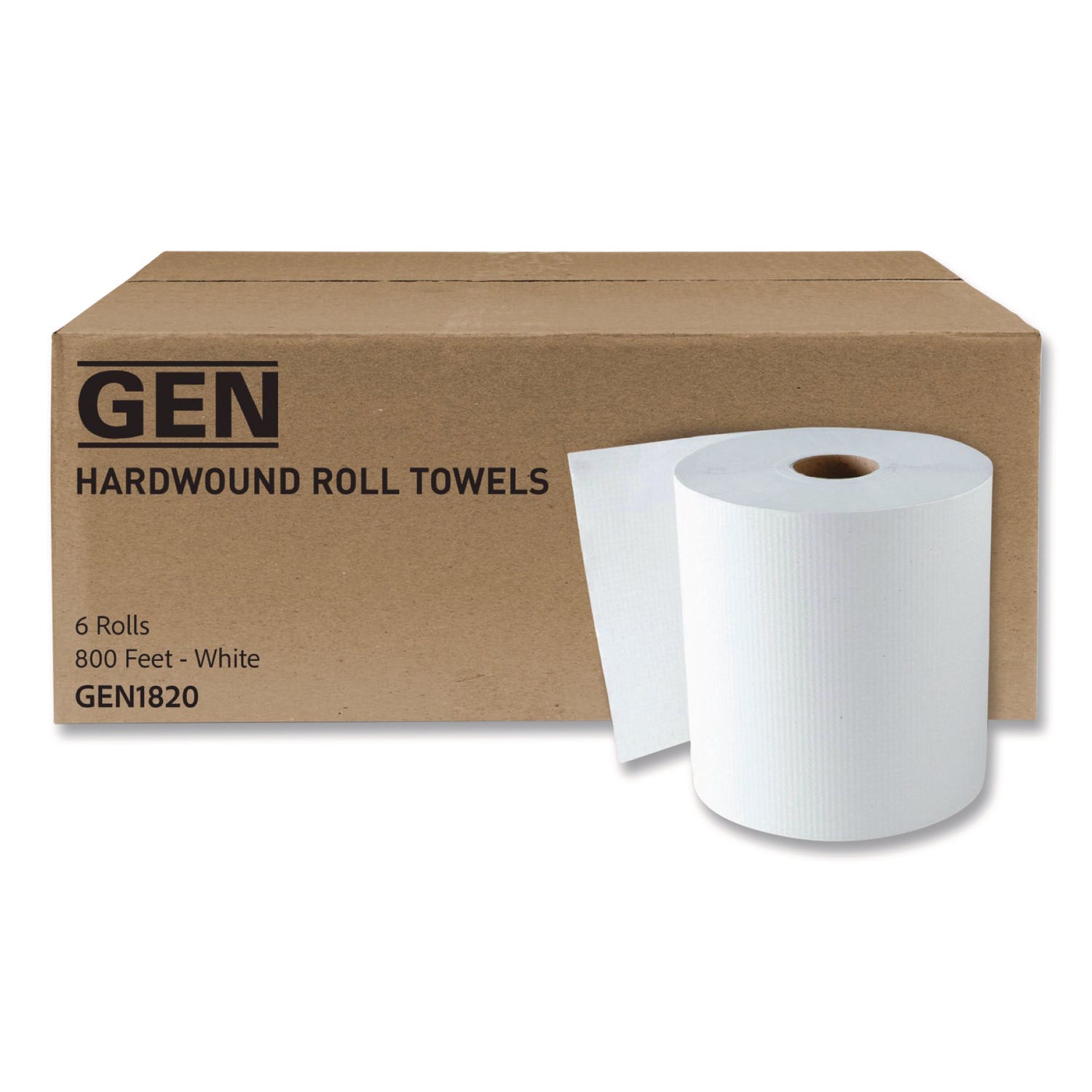Hardwound Roll Towels, 8" x 800 ft, White, 6 Rolls/Carton