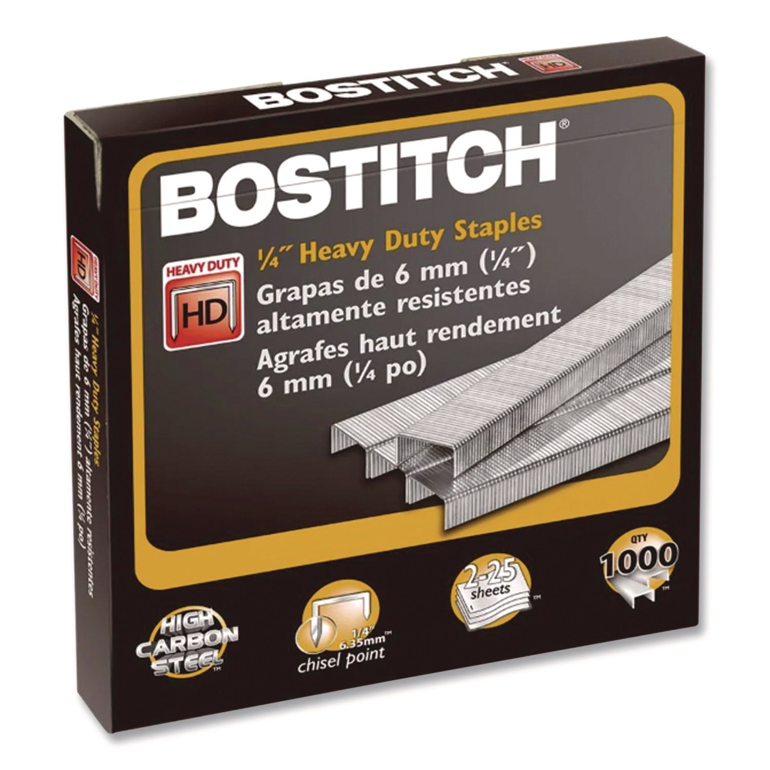 Heavy-Duty Premium Staples, 0.25" Leg, 0.5" Crown, Steel, 1,000/Box