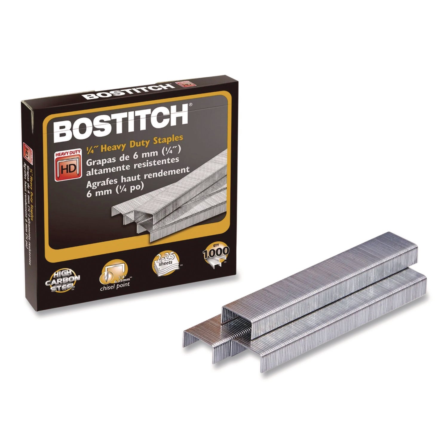 Heavy-Duty Premium Staples, 0.25" Leg, 0.5" Crown, Steel, 1,000/Box