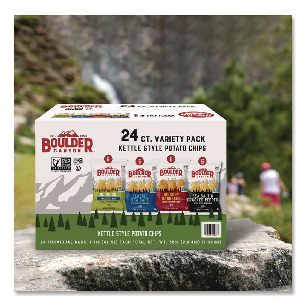 Chips Variety Pack, Hickory Barbeque, Sea Salt, Sea Salt and Cracked Pepper, Olive Oil, 1.5 oz, 24/Carton