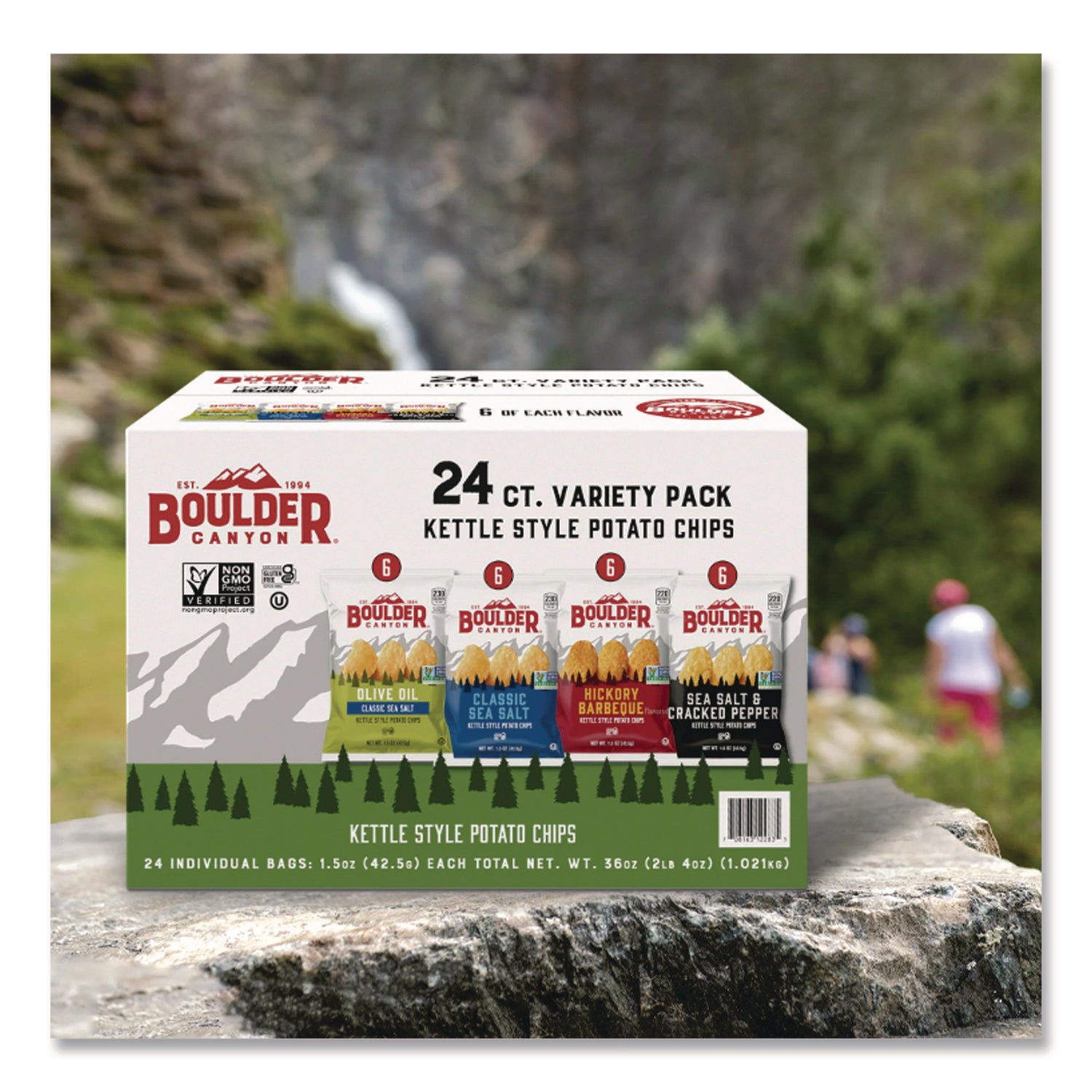 Chips Variety Pack, Hickory Barbeque, Sea Salt, Sea Salt and Cracked Pepper, Olive Oil, 1.5 oz, 24/Carton