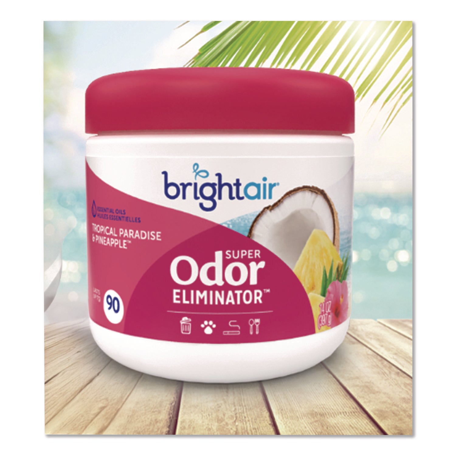 Bright Air Super Odor Eliminator Air Freshener - 14 fl oz (0.4 quart) - Tropical Paradise & Pineapple - 90 Day - 1 Each - Cruelty-free, Phthalate-free, Triclosan-free, BHT Free