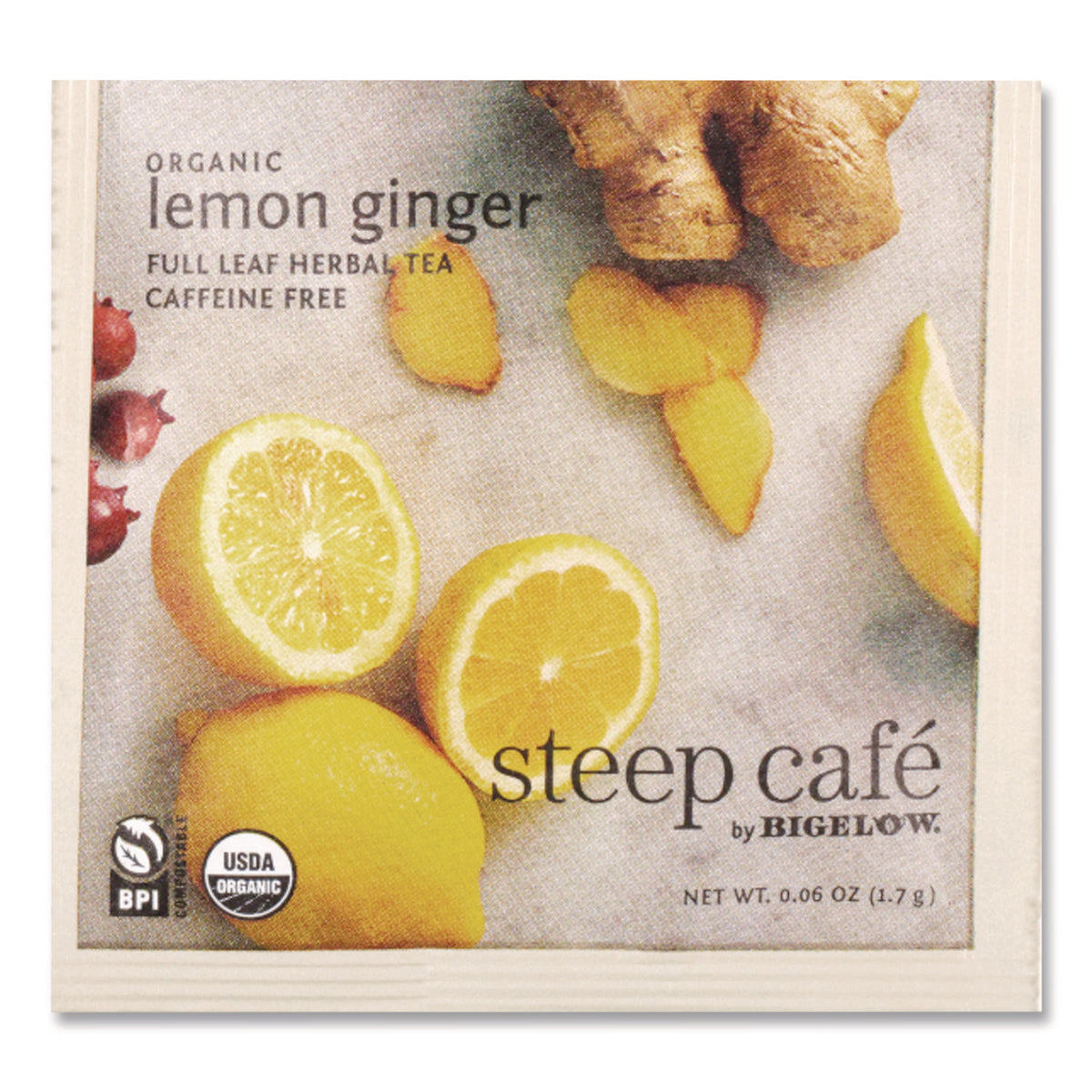 steep Cafe Organic Herbal Tea, Lemon Ginger, 50 Bags/Carton