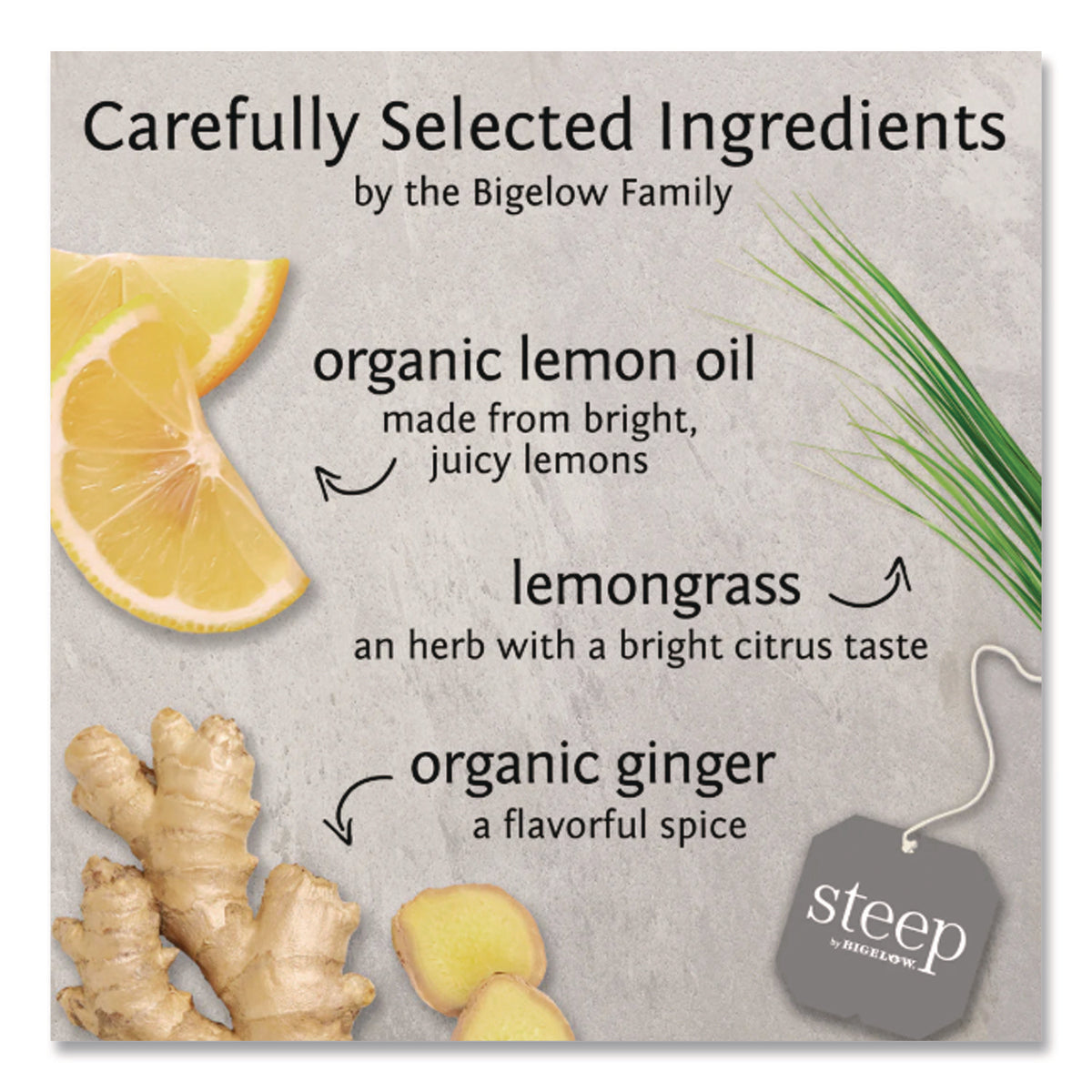 steep Cafe Organic Herbal Tea, Lemon Ginger, 50 Bags/Carton