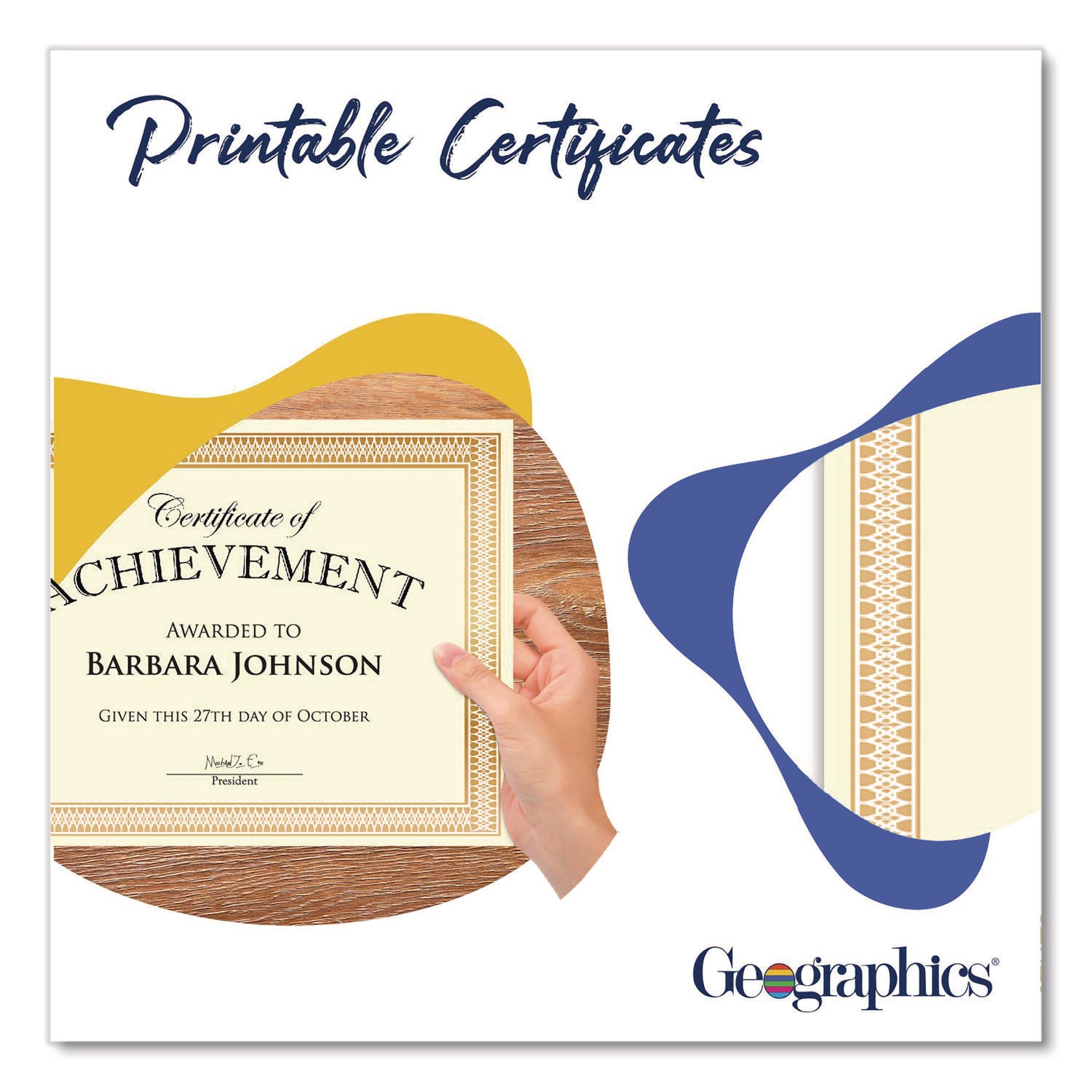 Geographics Traditional Award Certificates - 24 lb Basis Weight - 8.5" - Laser, Inkjet Compatible - Gold - 100 / Pack