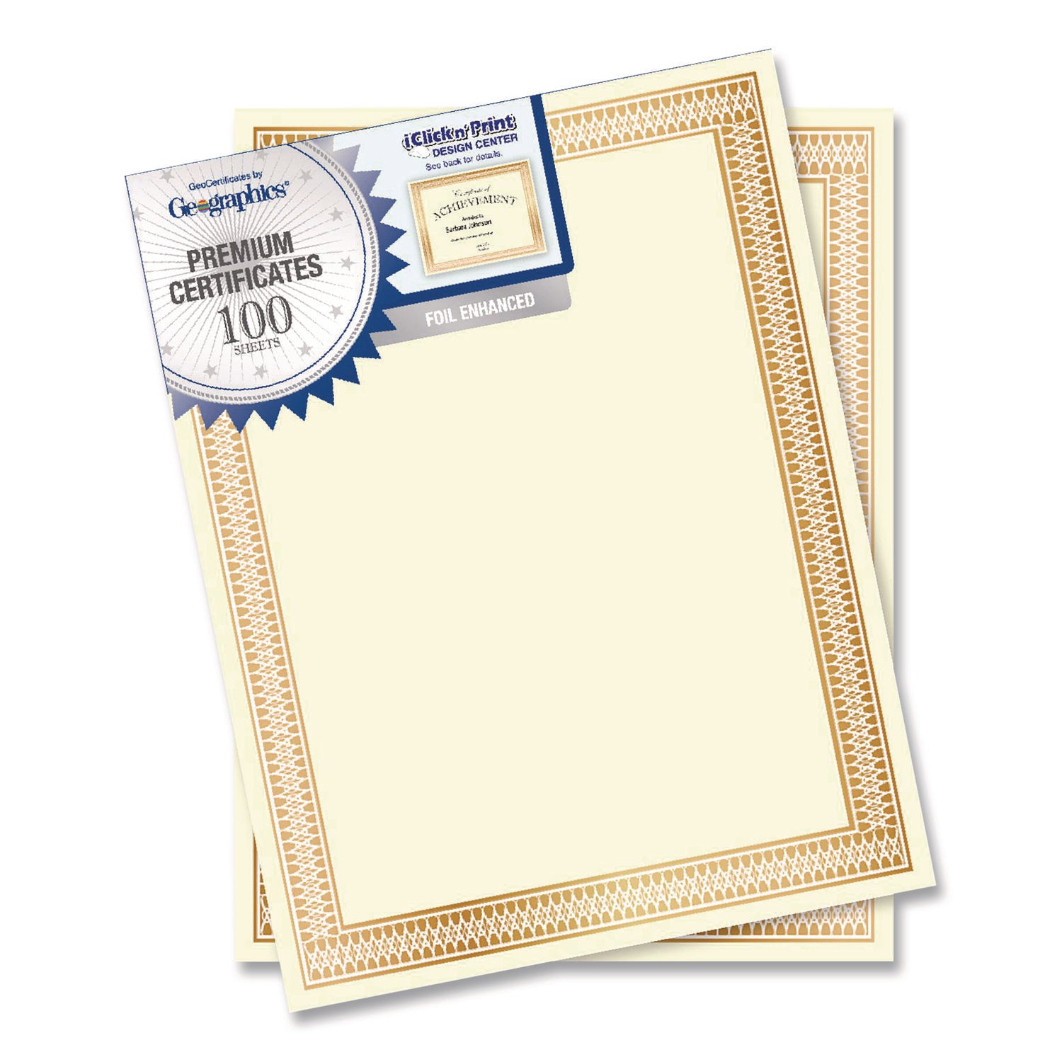 Geographics Traditional Award Certificates - 24 lb Basis Weight - 8.5" - Laser, Inkjet Compatible - Gold - 100 / Pack