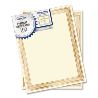 Geographics Traditional Award Certificates - 24 lb Basis Weight - 8.5" - Laser, Inkjet Compatible - Gold - 100 / Pack