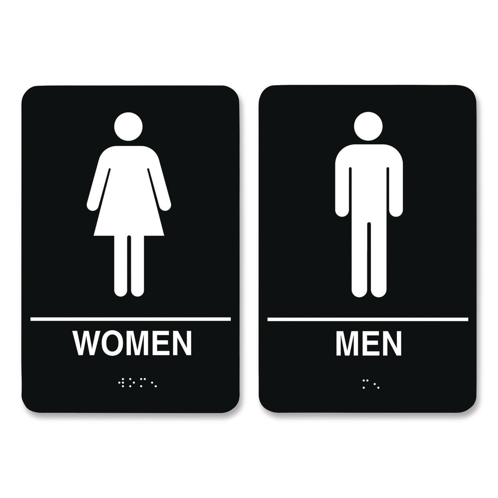 Indoor Restroom Door Sign, Men/Women, 5.9 x 9, Black/White, 2/Pack
