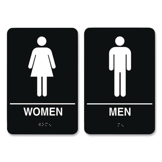Indoor Restroom Door Sign, Men/Women, 5.9 x 9, Black/White, 2/Pack