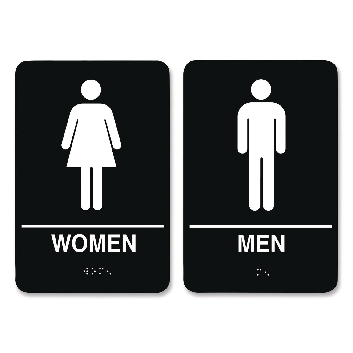 Indoor Restroom Door Sign, Men/Women, 5.9 x 9, Black/White, 2/Pack