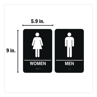 Indoor Restroom Door Sign, Men/Women, 5.9 x 9, Black/White, 2/Pack