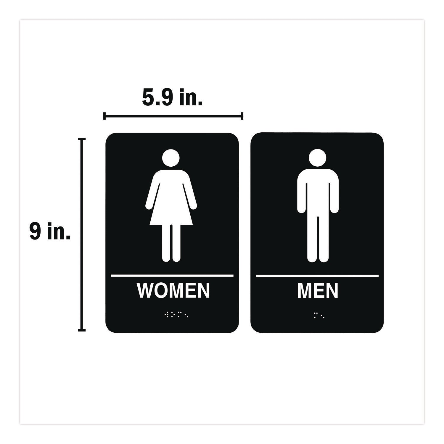 Indoor Restroom Door Sign, Men/Women, 5.9 x 9, Black/White, 2/Pack