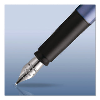 Allure Fountain Pen, Stick, Fine Nib, Blue Ink, Silver/Black Barrel