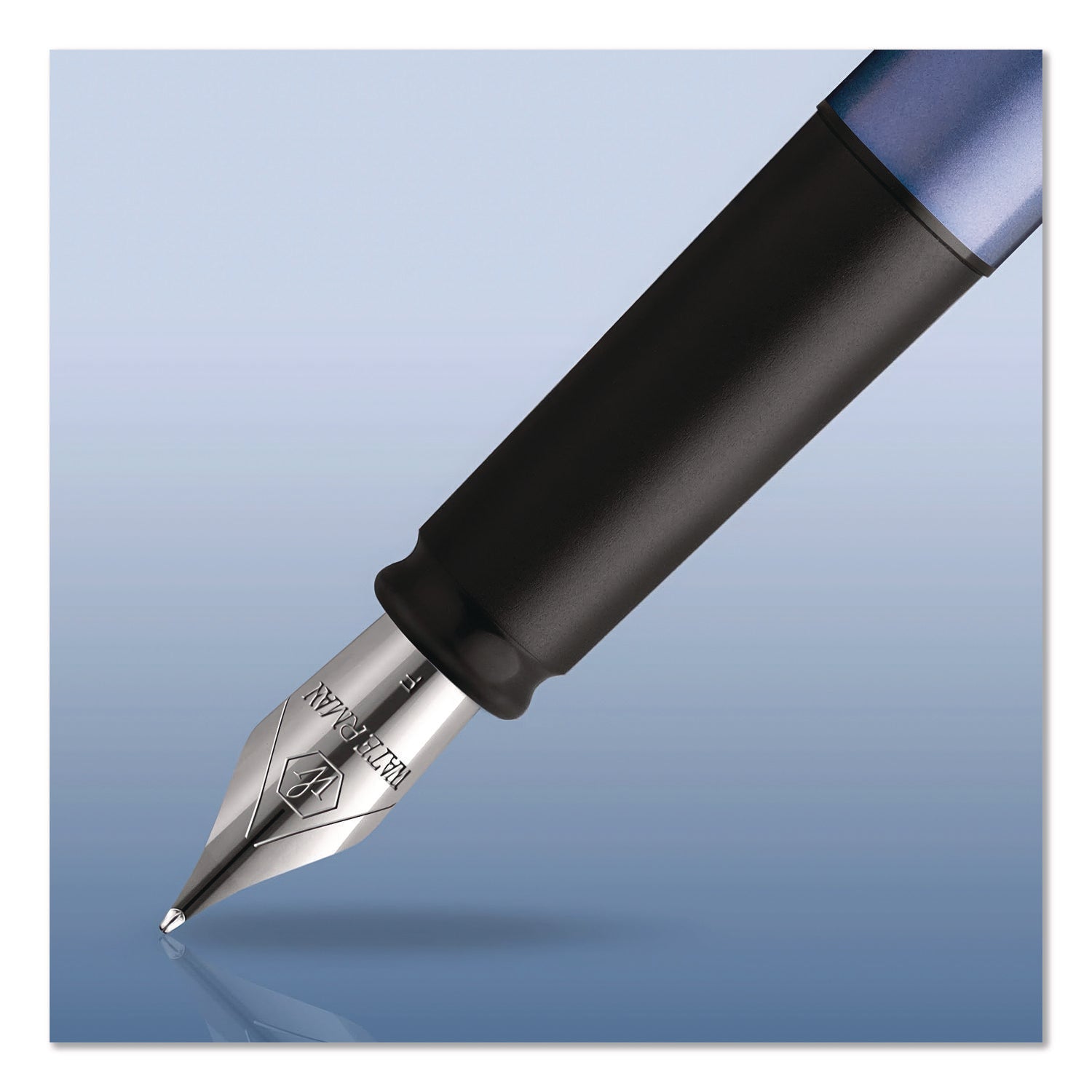 Allure Fountain Pen, Stick, Fine Nib, Blue Ink, Silver/Black Barrel