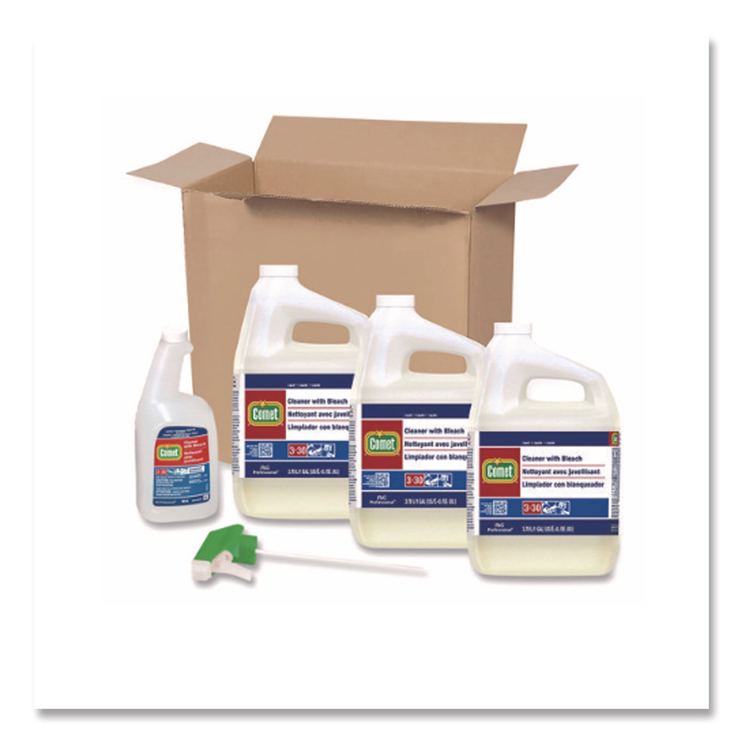 Cleaner with Bleach, Liquid, One Gallon Bottle, 3/Carton
