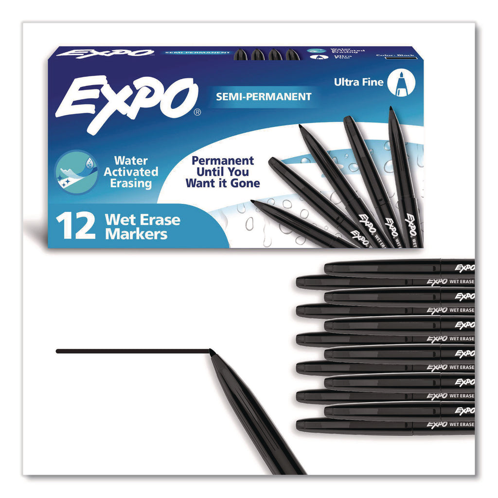 Vis-a-Vis Wet Erase Marker, Fine Bullet Tip, Black, Dozen