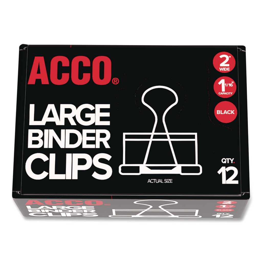 Binder Clips, Large, Black/Silver, Dozen