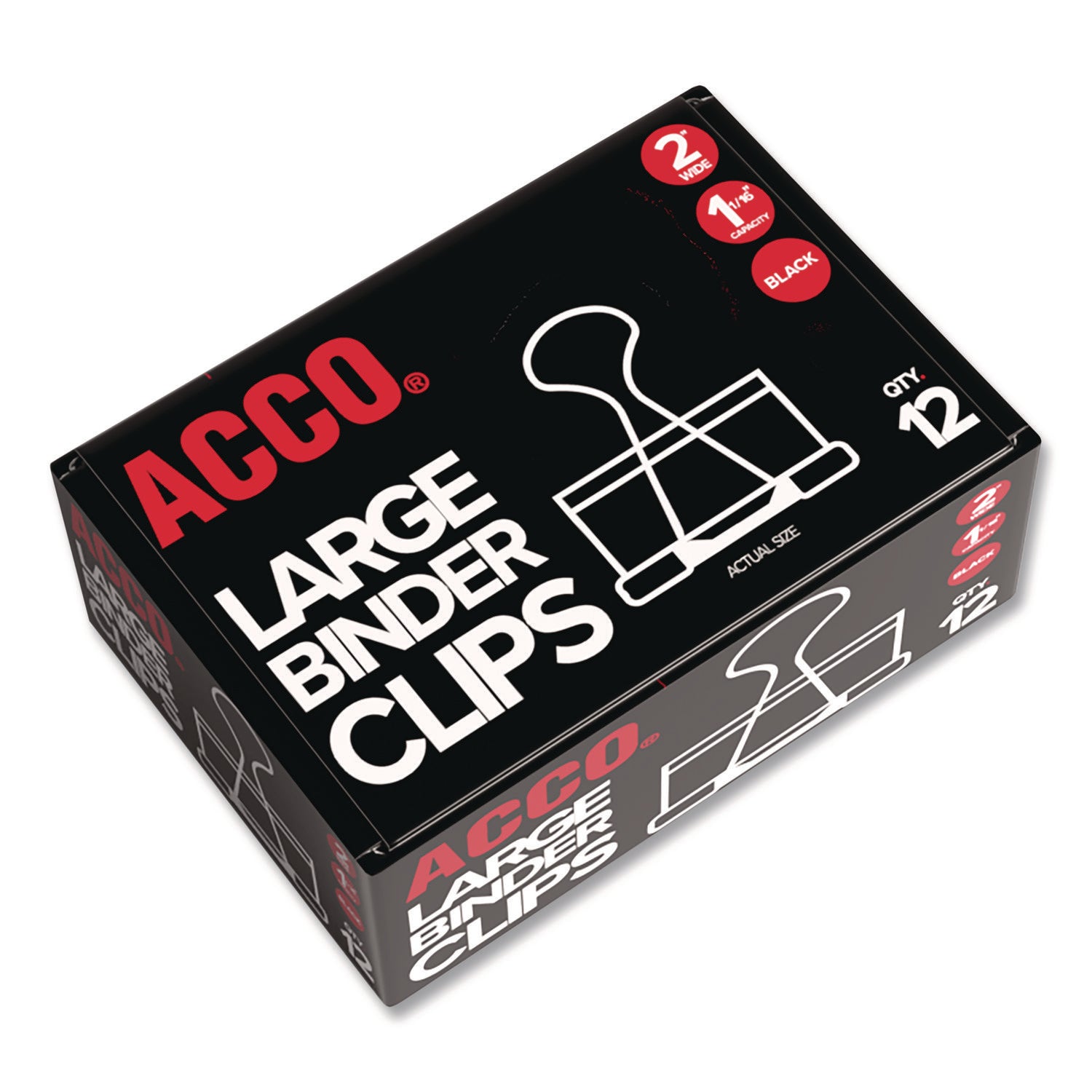 Binder Clips, Large, Black/Silver, Dozen
