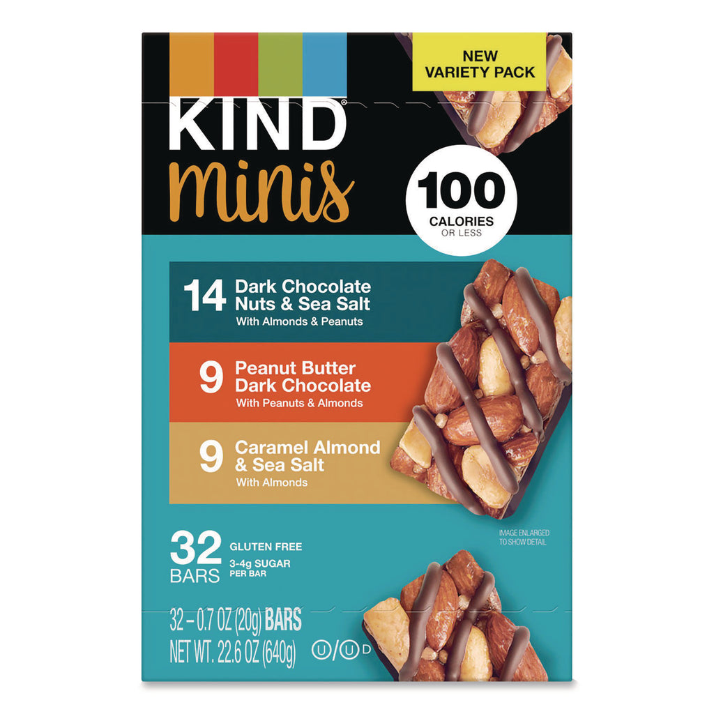 Minis, Dark Chocolate Nuts Sea Salt/Caramel Almond Nuts Sea Salt, 0.7 oz Bar, 32 Bars/Carton, Ships in 1-3 Business Days