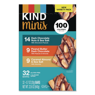 Minis, Dark Chocolate Nuts Sea Salt/Caramel Almond Nuts Sea Salt, 0.7 oz Bar, 32 Bars/Carton, Ships in 1-3 Business Days