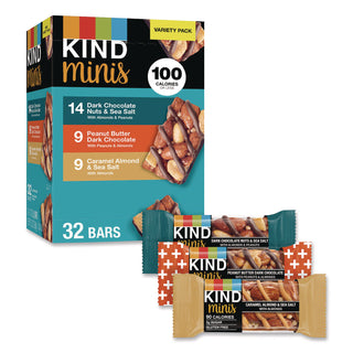Minis, Dark Chocolate Nuts Sea Salt/Caramel Almond Nuts Sea Salt, 0.7 oz Bar, 32 Bars/Carton, Ships in 1-3 Business Days