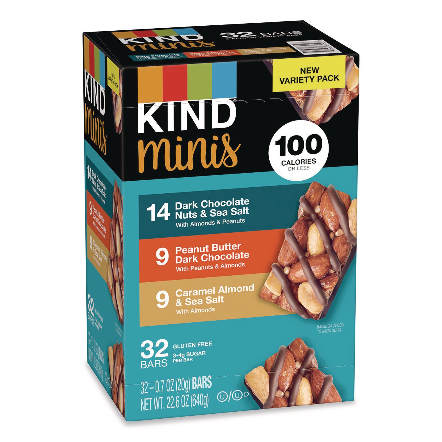 Minis, Dark Chocolate Nuts Sea Salt/Caramel Almond Nuts Sea Salt, 0.7 oz Bar, 32 Bars/Carton, Ships in 1-3 Business Days