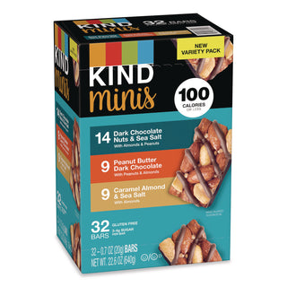 Minis, Dark Chocolate Nuts Sea Salt/Caramel Almond Nuts Sea Salt, 0.7 oz Bar, 32 Bars/Carton, Ships in 1-3 Business Days