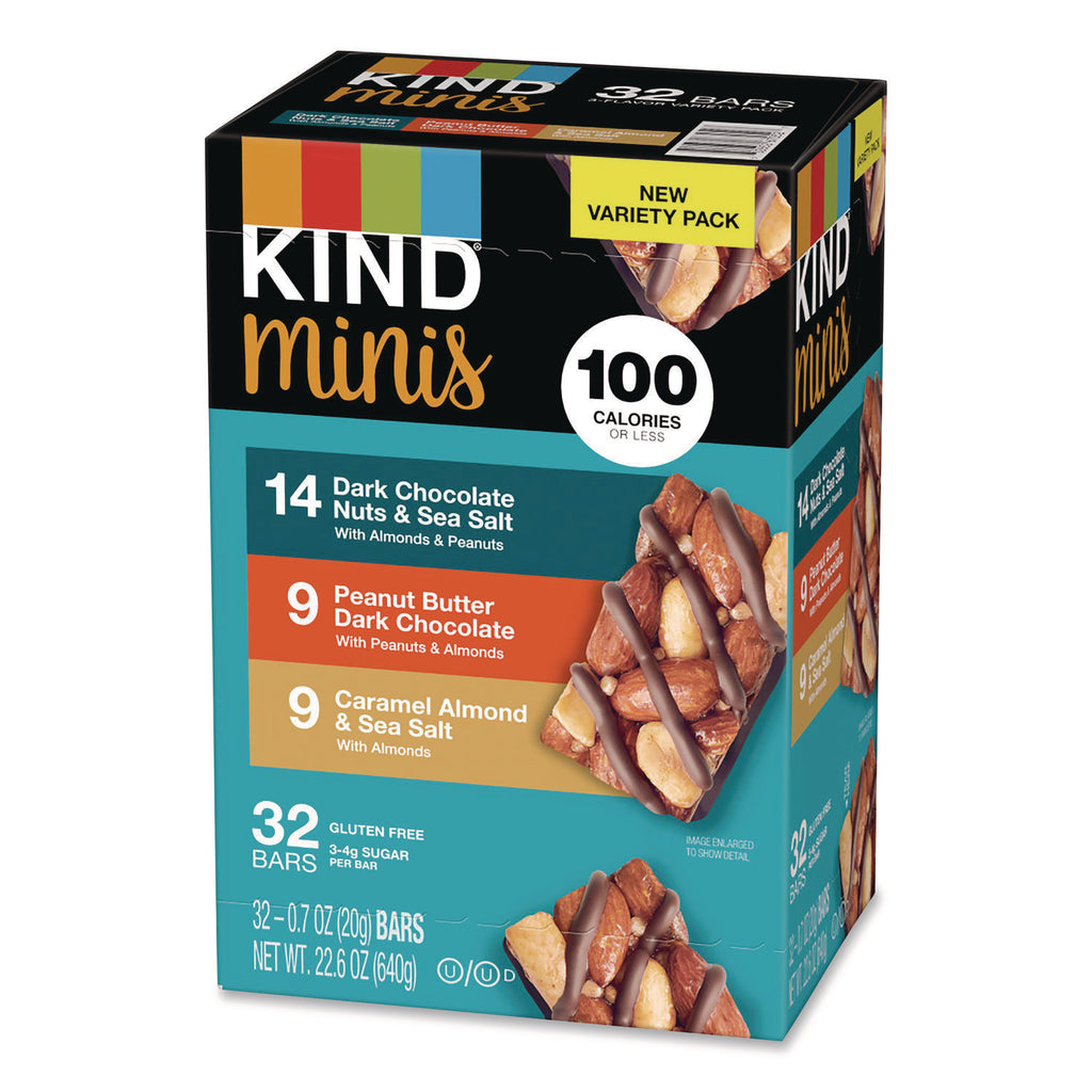 Minis, Dark Chocolate Nuts Sea Salt/Caramel Almond Nuts Sea Salt, 0.7 oz Bar, 32 Bars/Carton, Ships in 1-3 Business Days