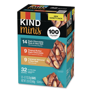 Minis, Dark Chocolate Nuts Sea Salt/Caramel Almond Nuts Sea Salt, 0.7 oz Bar, 32 Bars/Carton, Ships in 1-3 Business Days