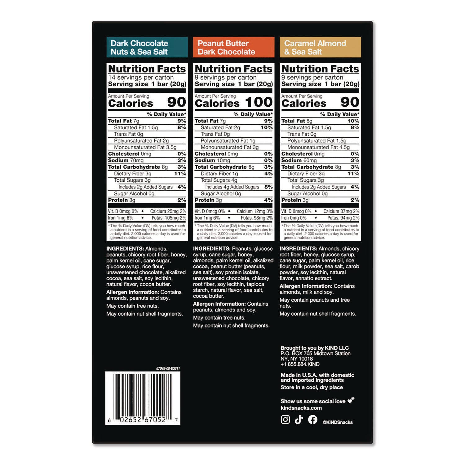 Minis, Dark Chocolate Nuts Sea Salt/Caramel Almond Nuts Sea Salt, 0.7 oz Bar, 32 Bars/Carton, Ships in 1-3 Business Days