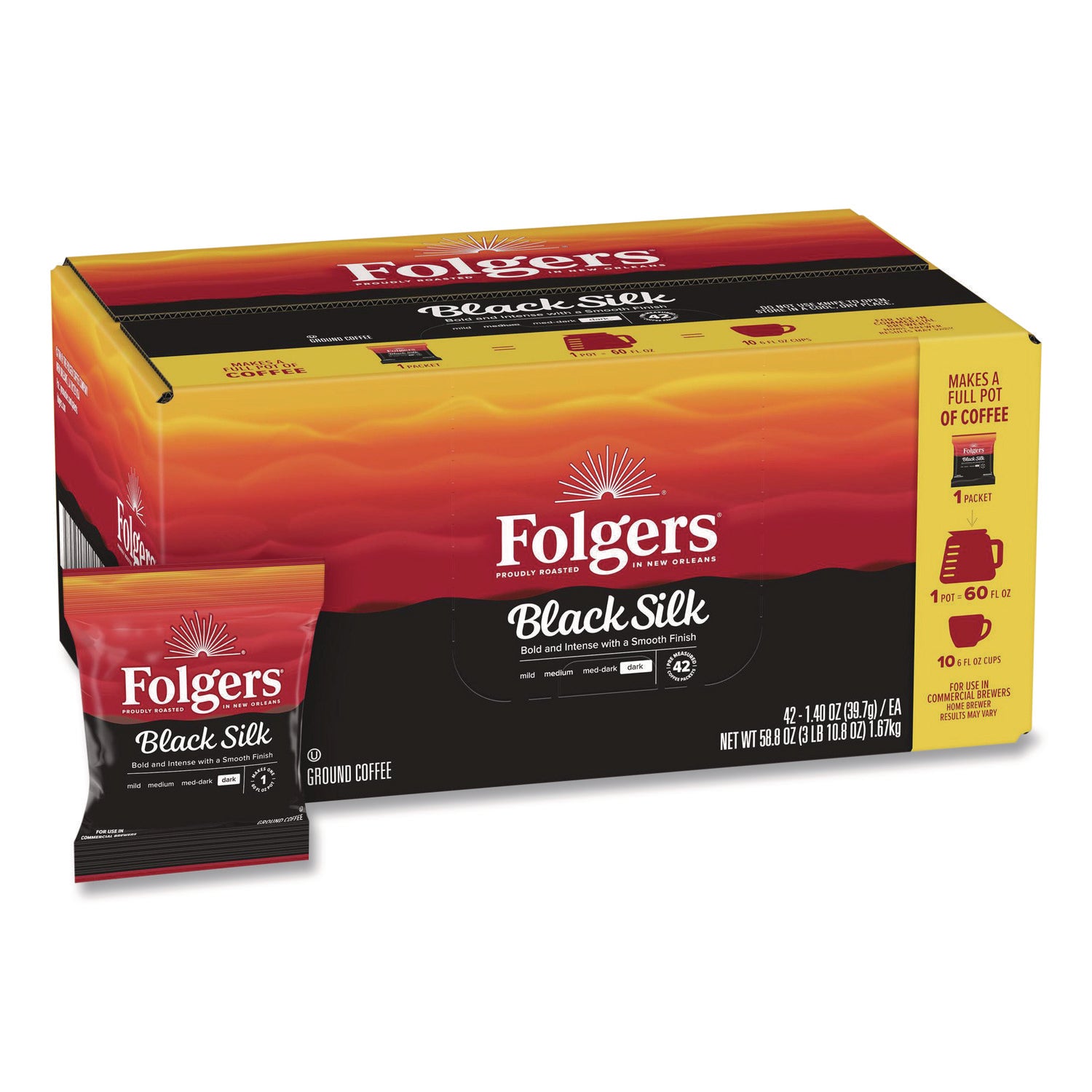 Coffee, Black Silk, 1.4 oz Packet, 42/Carton