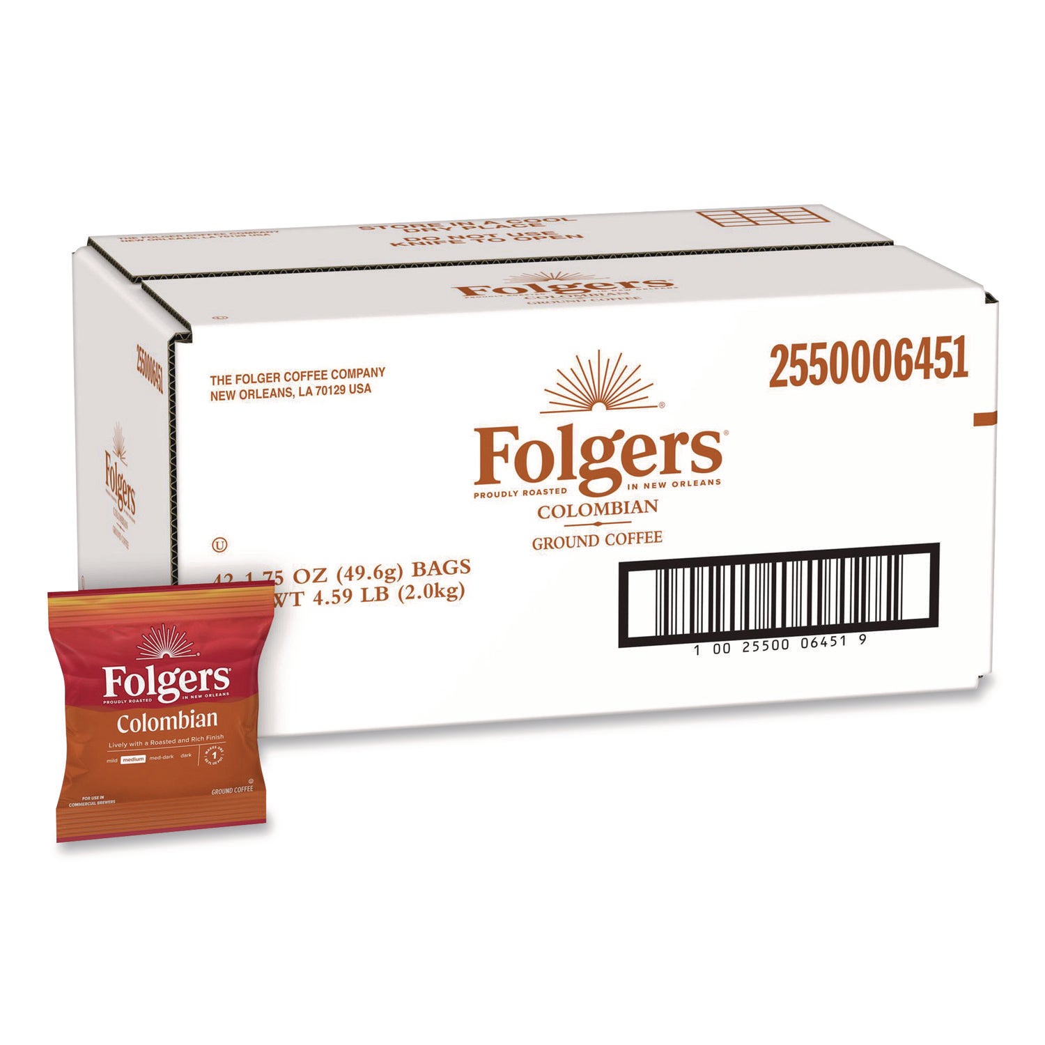 Coffee, 100% Colombian, Ground, 1.75oz Fraction Pack, 42/Carton