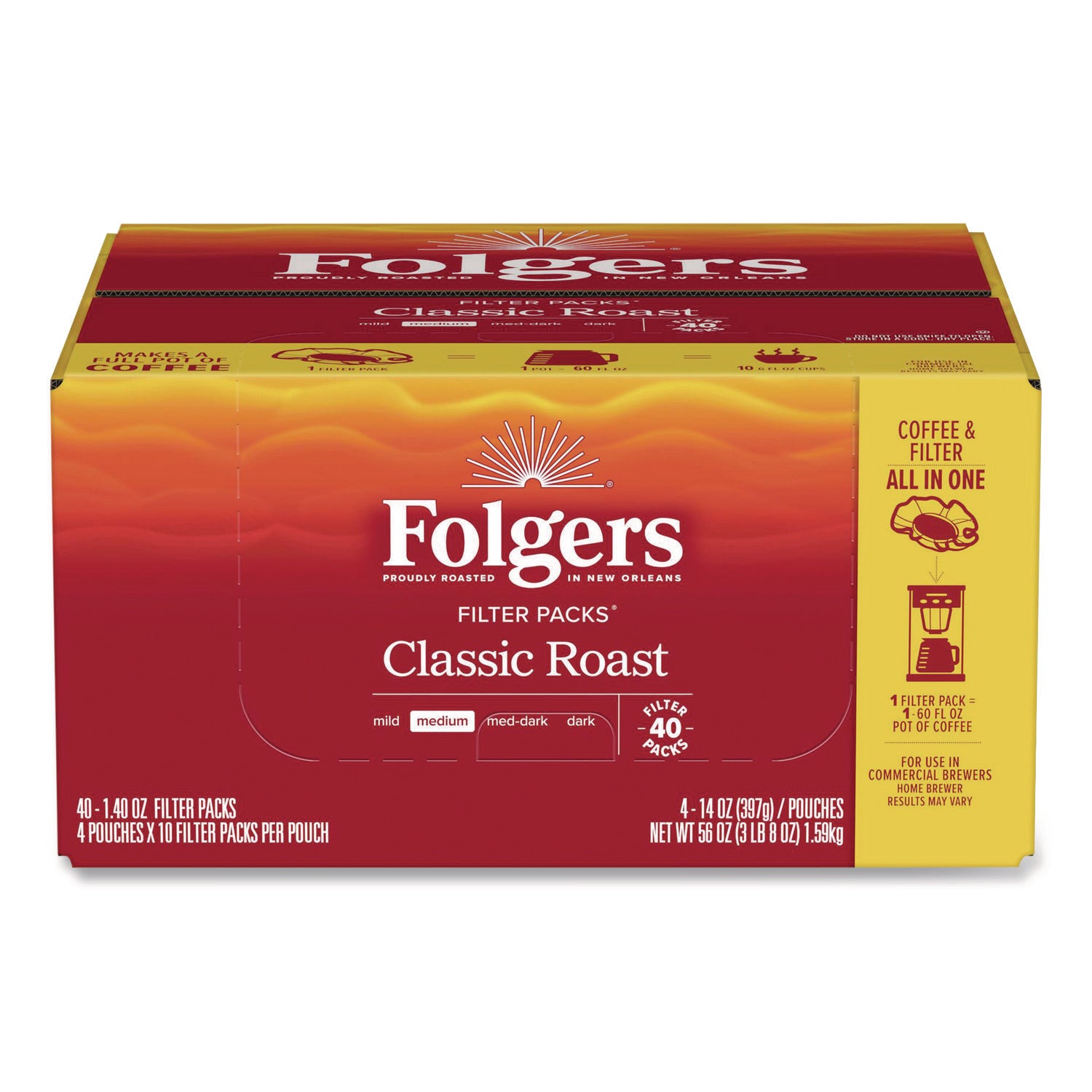 Coffee Filter Packs, Classic Roast, 1.4 oz Pack, 40/Carton