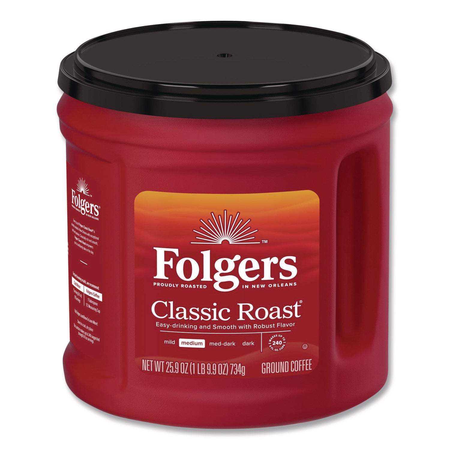 Coffee, Classic Roast, Ground, 25.9 oz Canister, 6/Carton