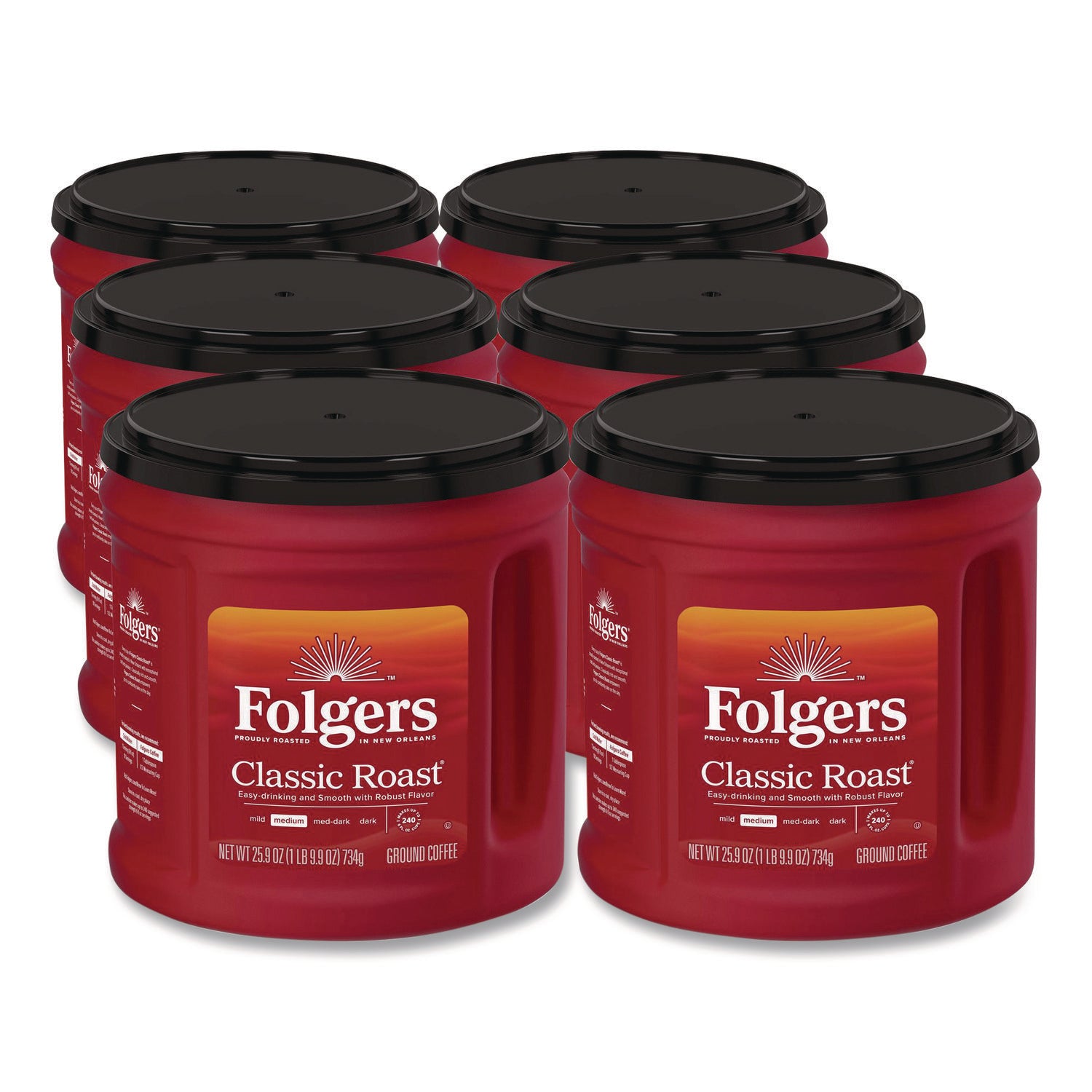 Coffee, Classic Roast, Ground, 25.9 oz Canister, 6/Carton