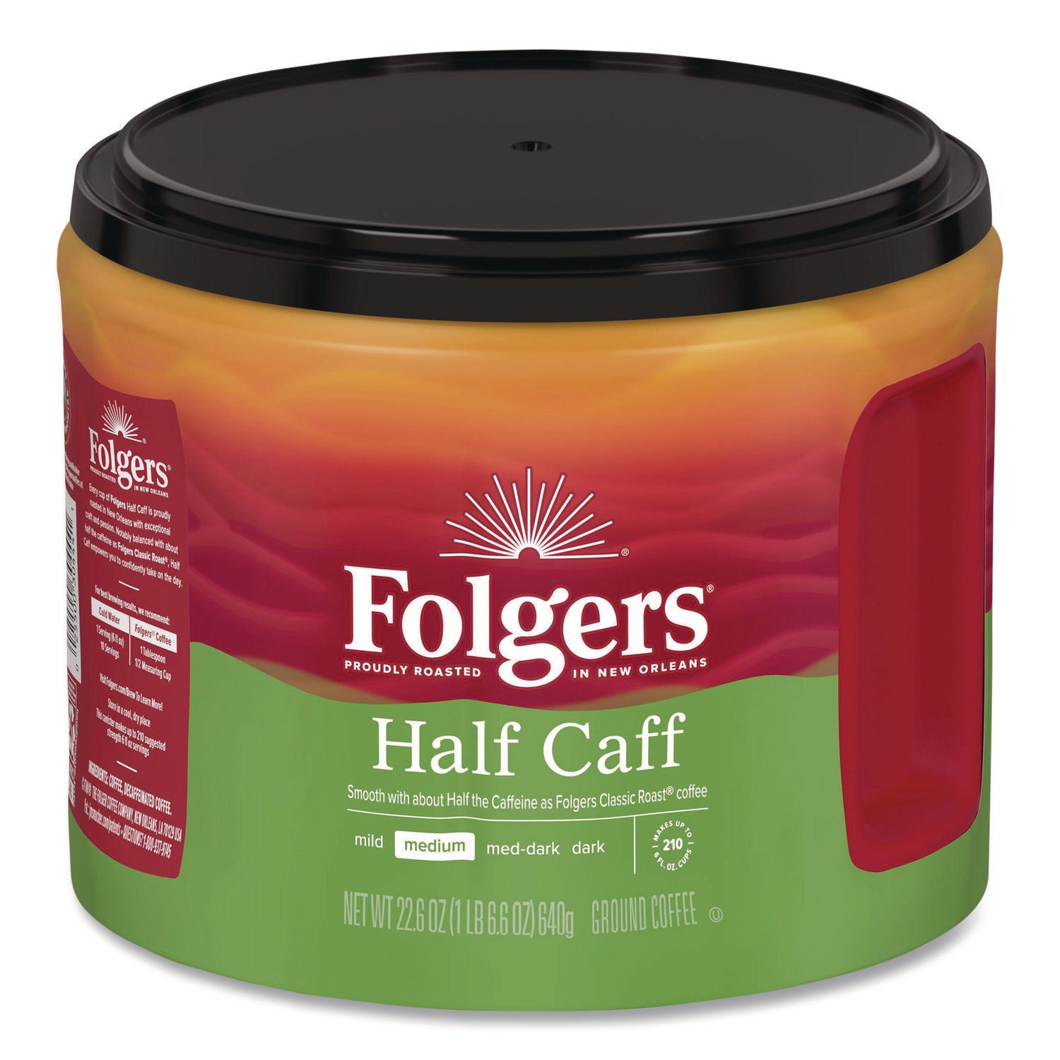 Coffee, Half Caff, 22.6 oz Canister, 6/Carton