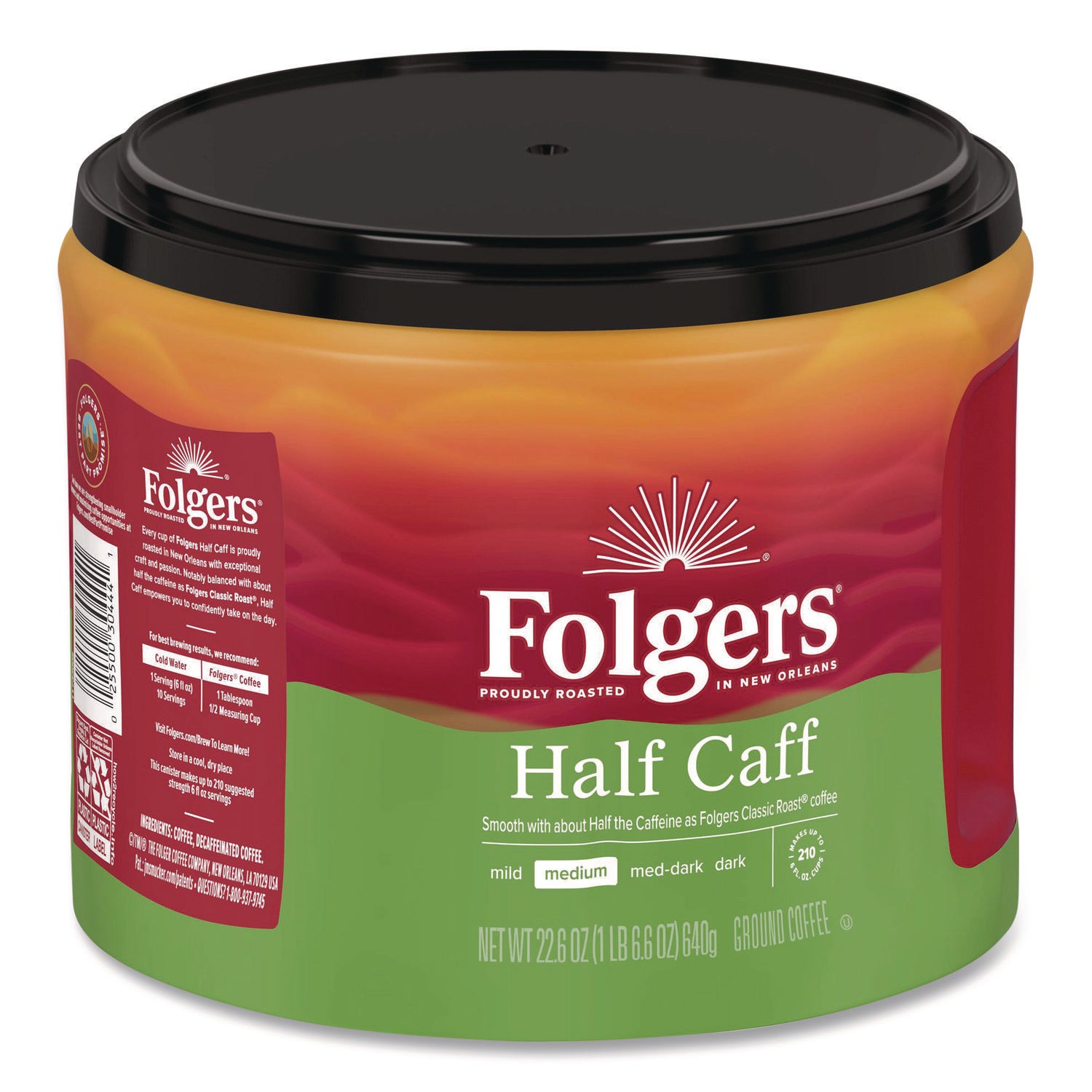 Coffee, Half Caff, 22.6 oz Canister, 6/Carton