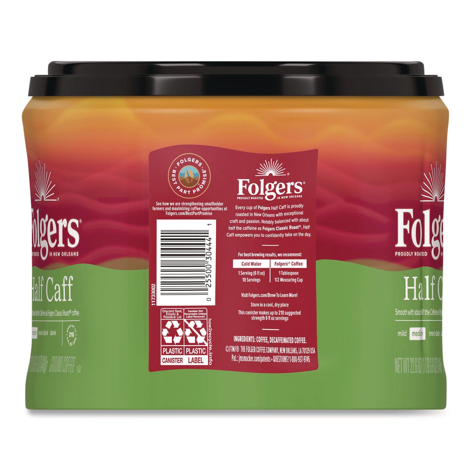 Coffee, Half Caff, 22.6 oz Canister, 6/Carton