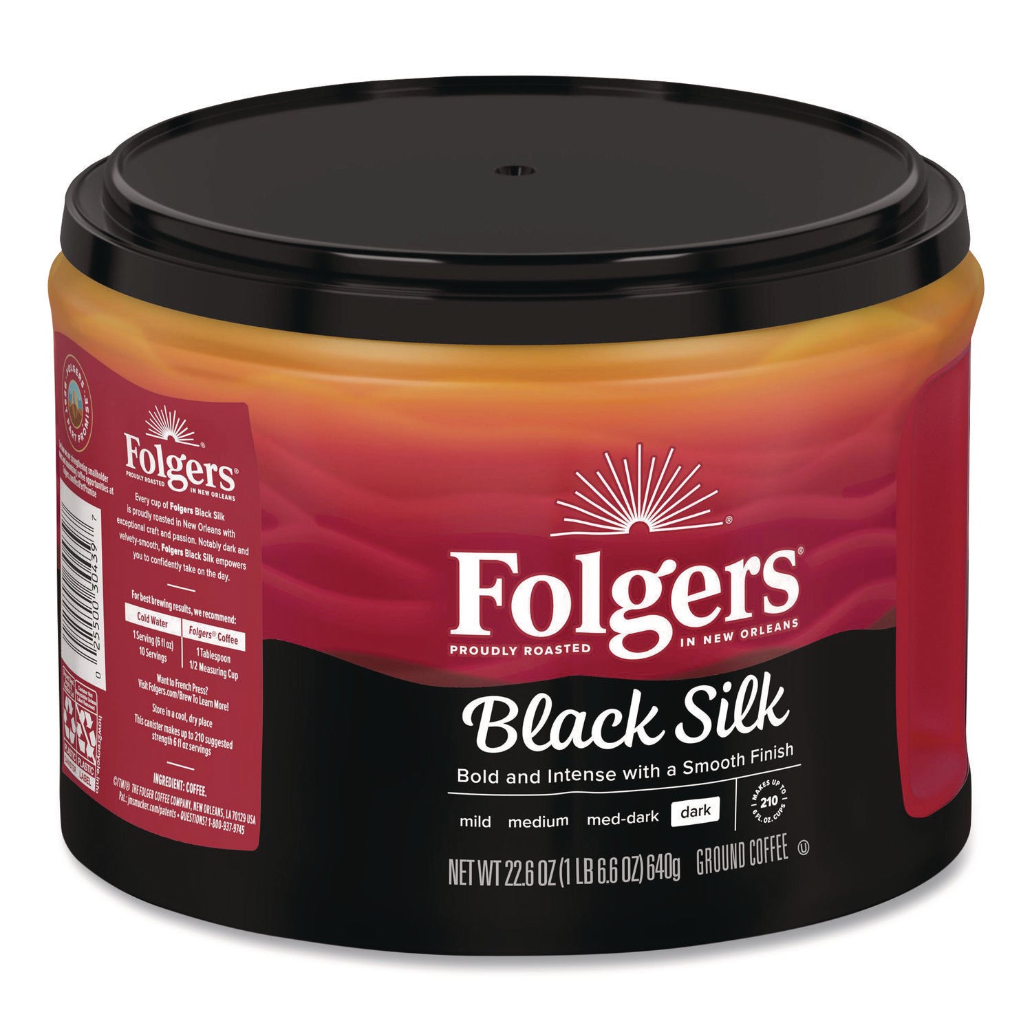 Coffee, Black Silk, 22.6 oz Canister, 6/Carton