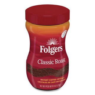 Instant Coffee Crystals, Classic Roast, 8 oz Jar, Medium