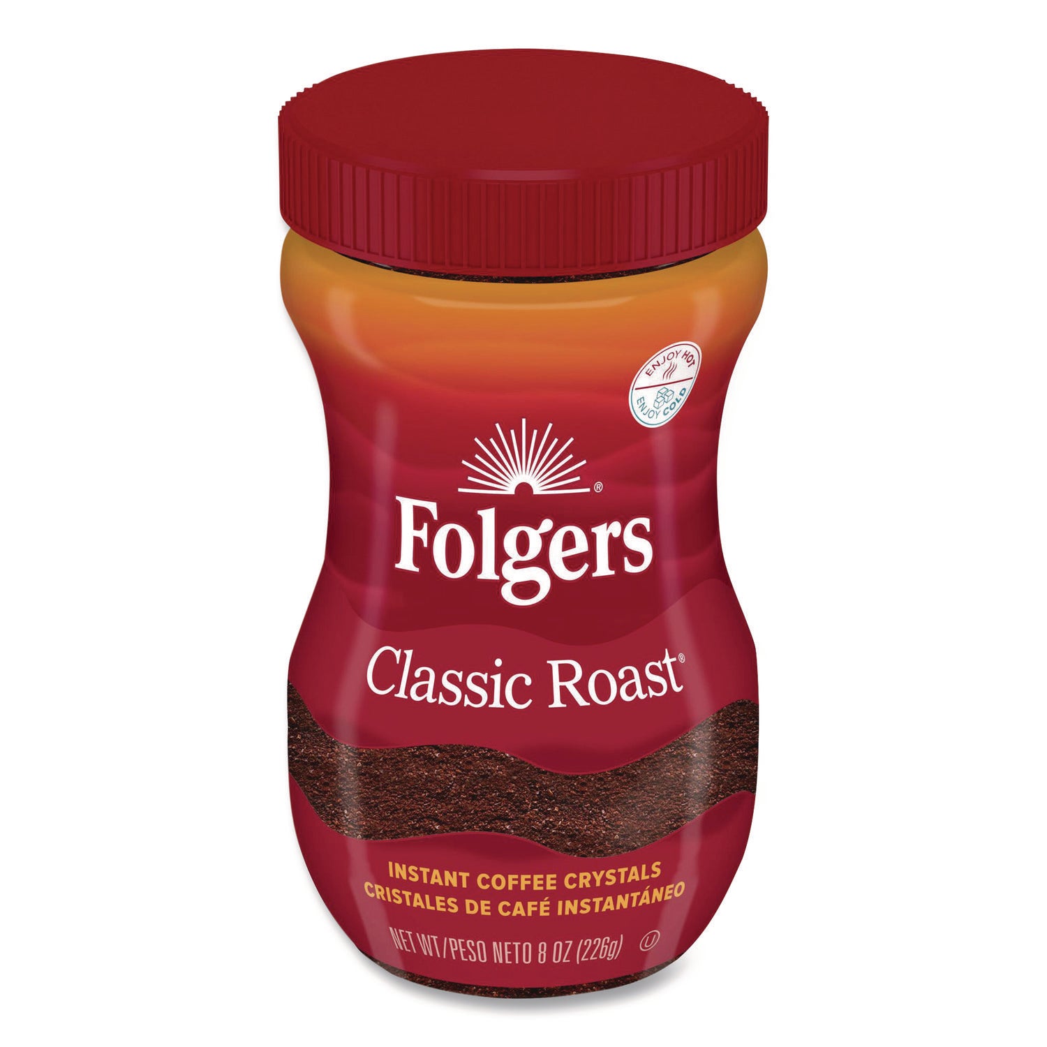 Instant Coffee Crystals, Classic Roast, 8 oz Jar, Medium