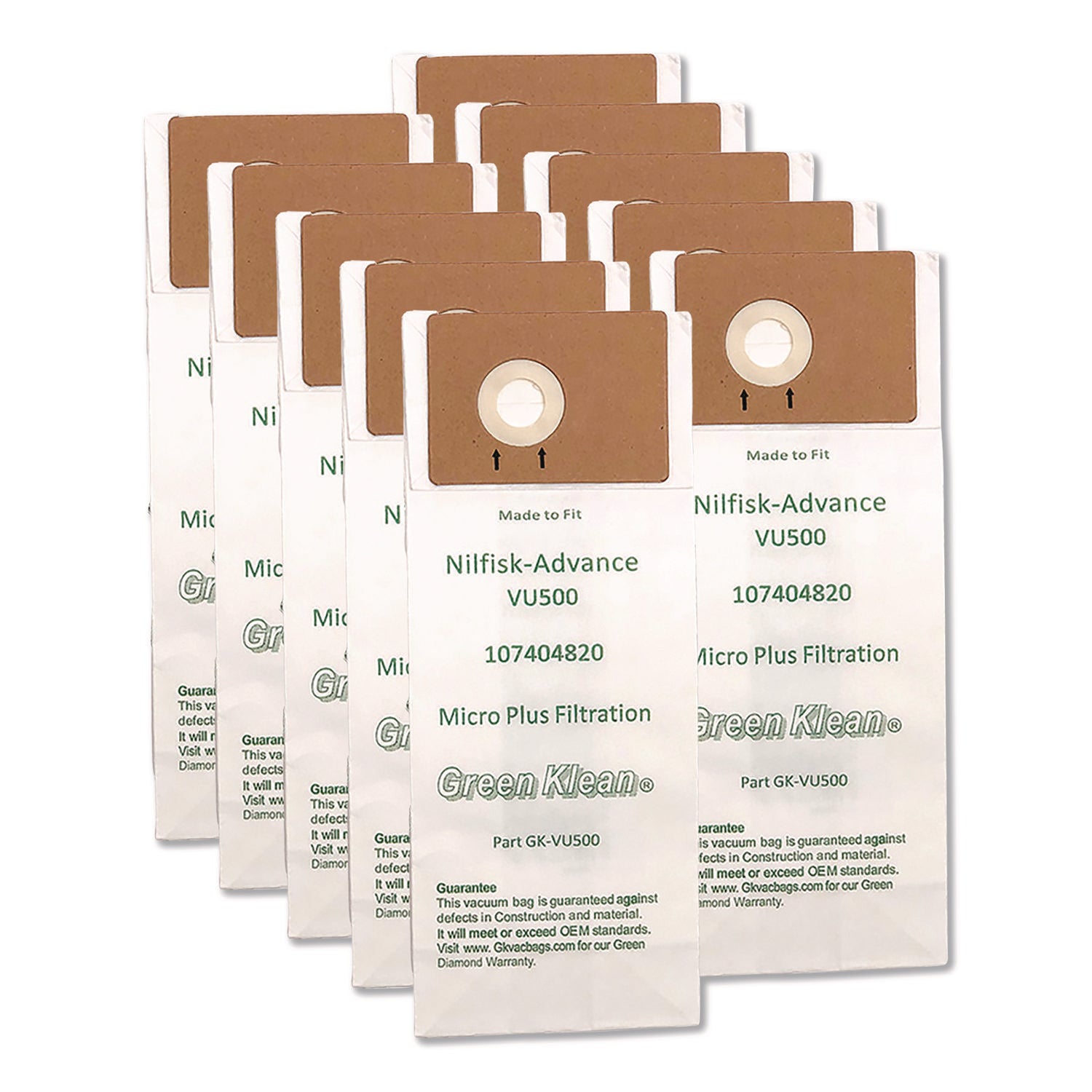 Replacement Vacuum Bags, Fits Advance VU500, 10/Pack