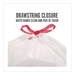 Drawstring Tall Kitchen Trash Bags, 13 gal, 0.9 mil, 28" x 24", White, 120/Box