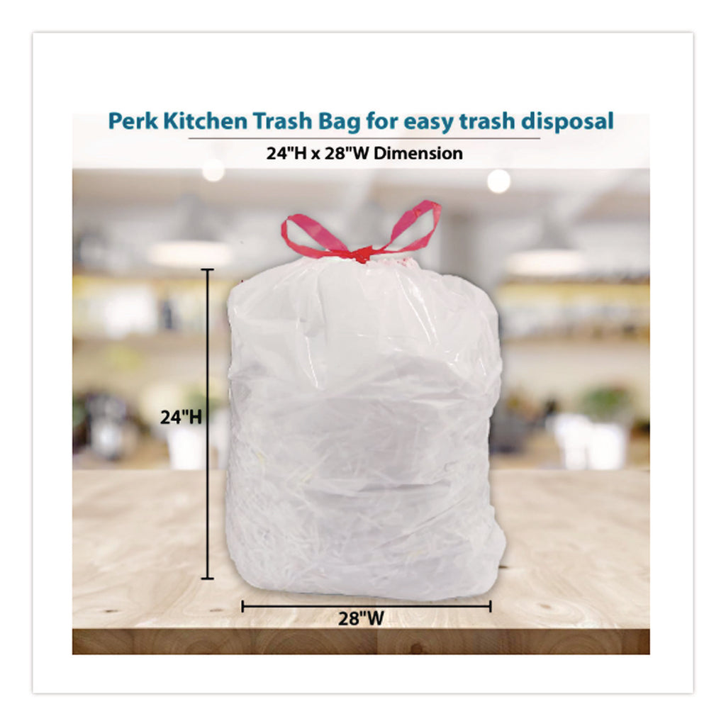 Drawstring Tall Kitchen Trash Bags, 13 gal, 0.9 mil, 28" x 24", White, 120/Box