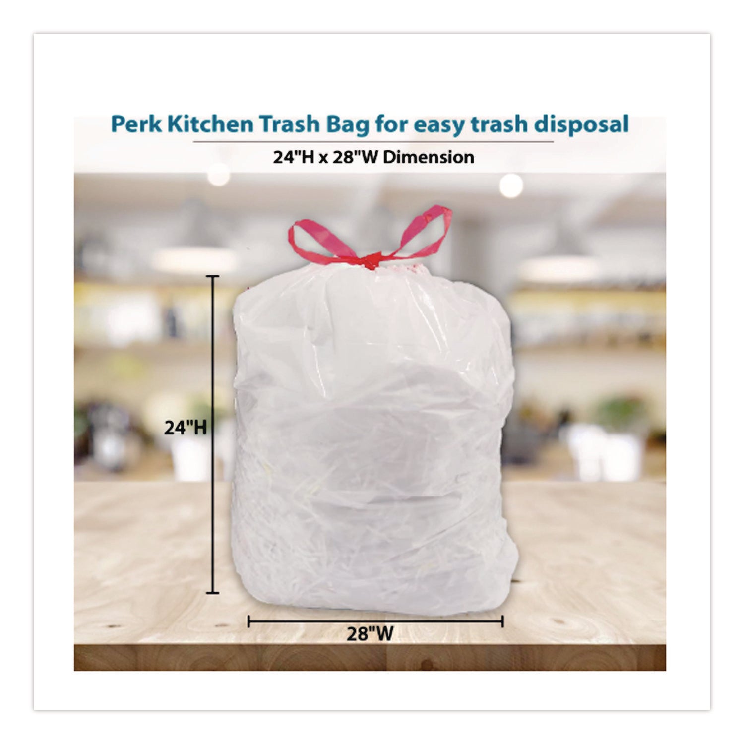 Drawstring Tall Kitchen Trash Bags, 13 gal, 0.9 mil, 28" x 24", White, 120/Box