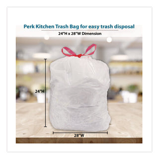 Drawstring Tall Kitchen Trash Bags, 13 gal, 0.9 mil, 28" x 24", White, 120/Box