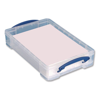 Snap-Lid Storage Bin, 1.05 gal, 10.25" x 14.5" x 3.37", Clear/Blue