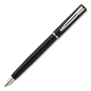 Allure Fountain Pen, Stick, Fine Nib, Blue Ink, Black/Silver Barrel