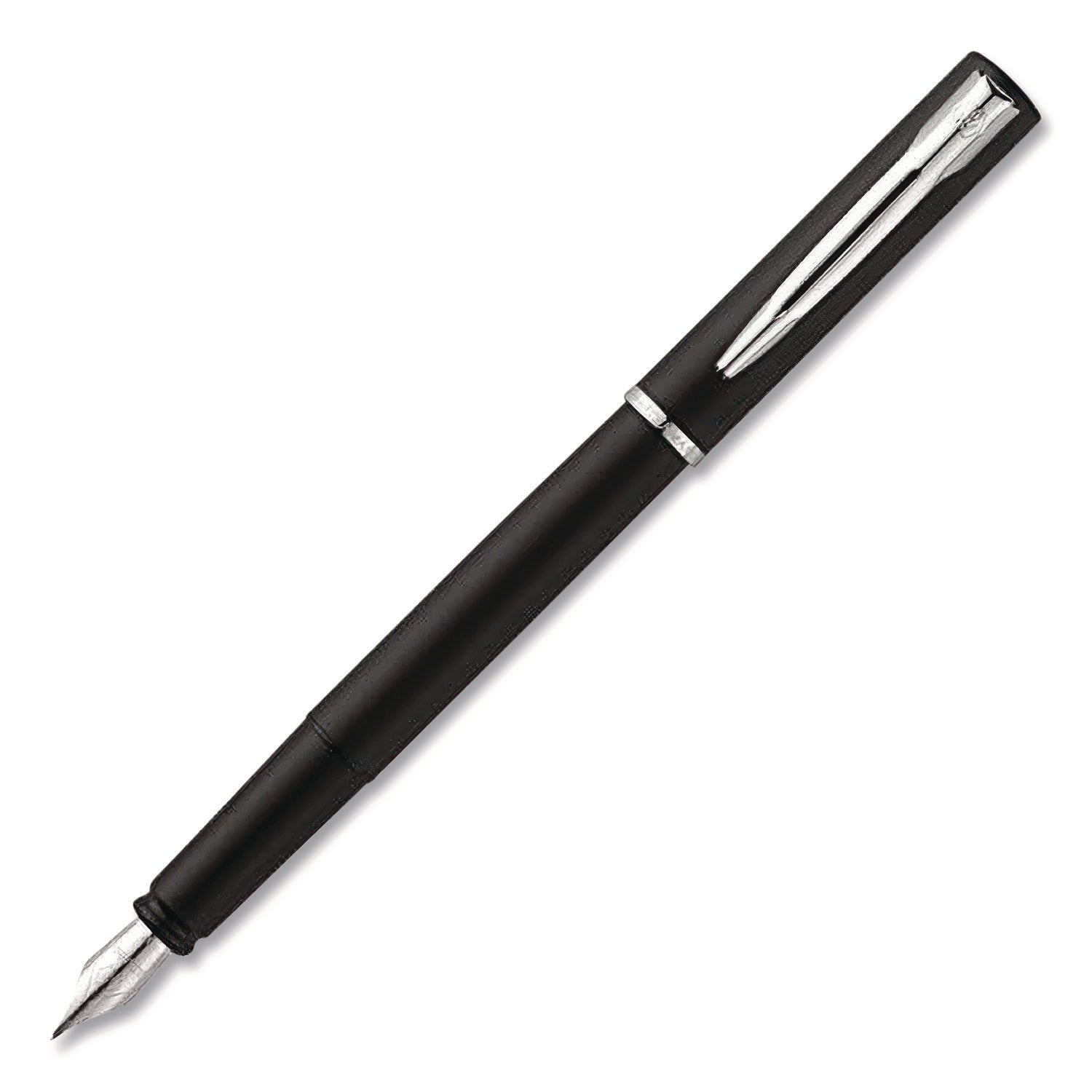 Allure Fountain Pen, Stick, Fine Nib, Blue Ink, Black/Silver Barrel